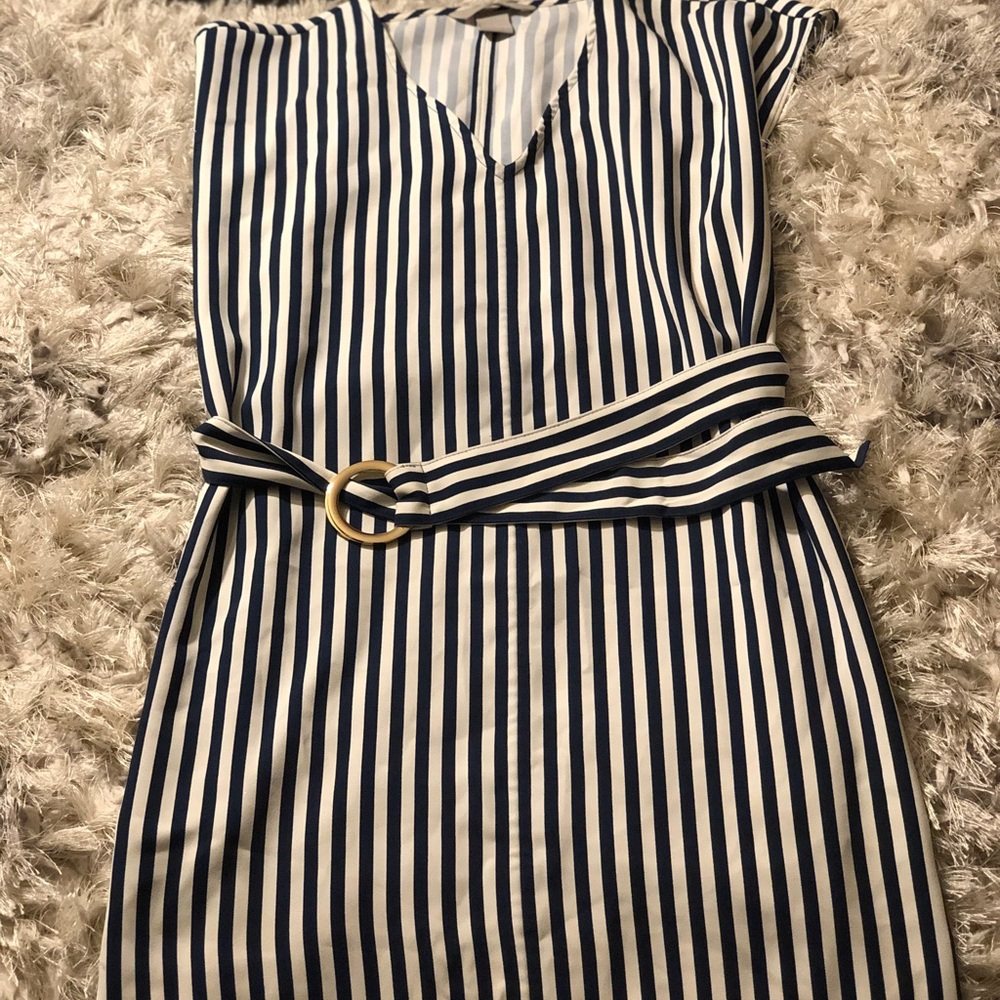 Blue and white striped dress